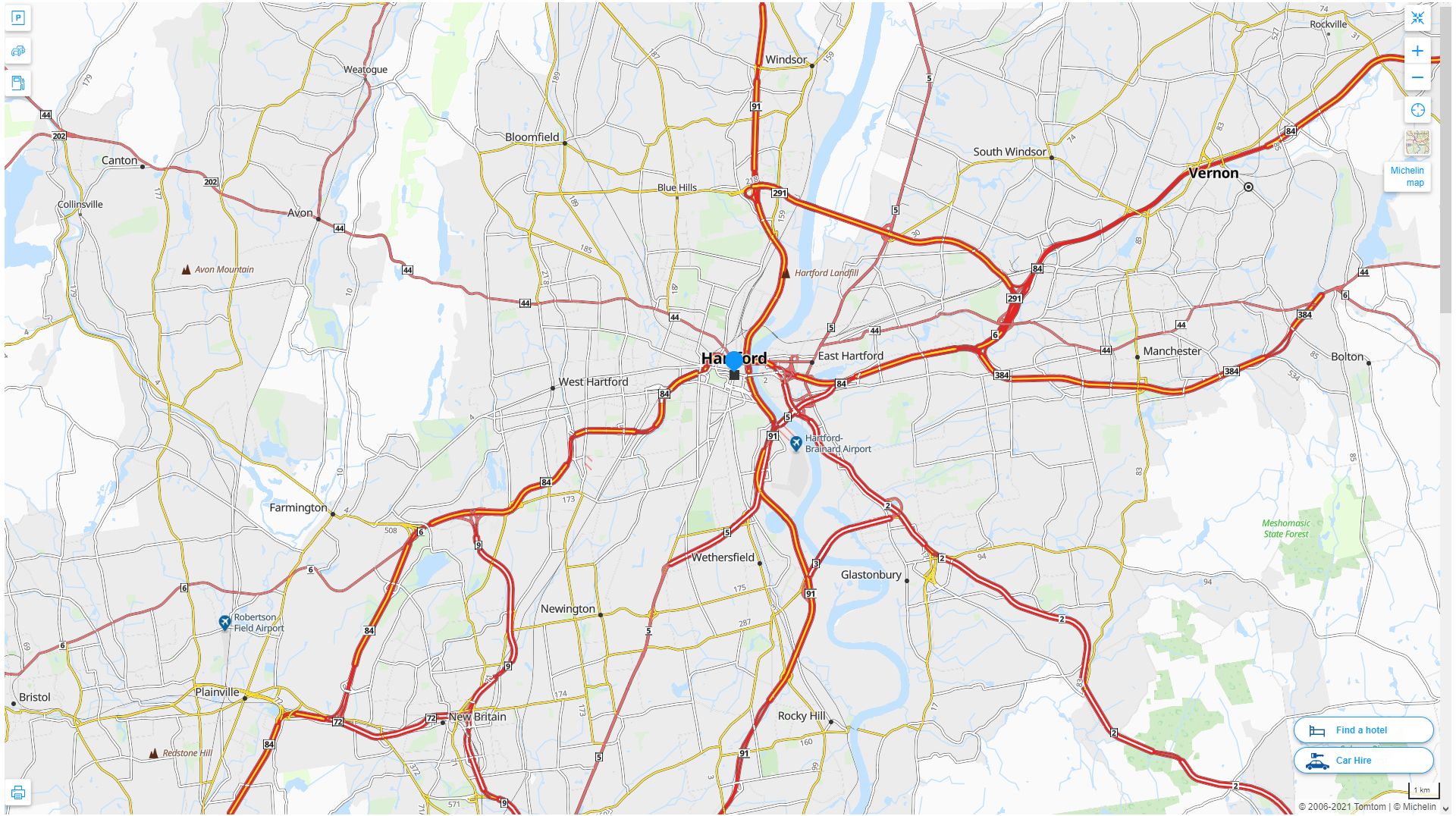 Hartford Connecticut Highway and Road Map